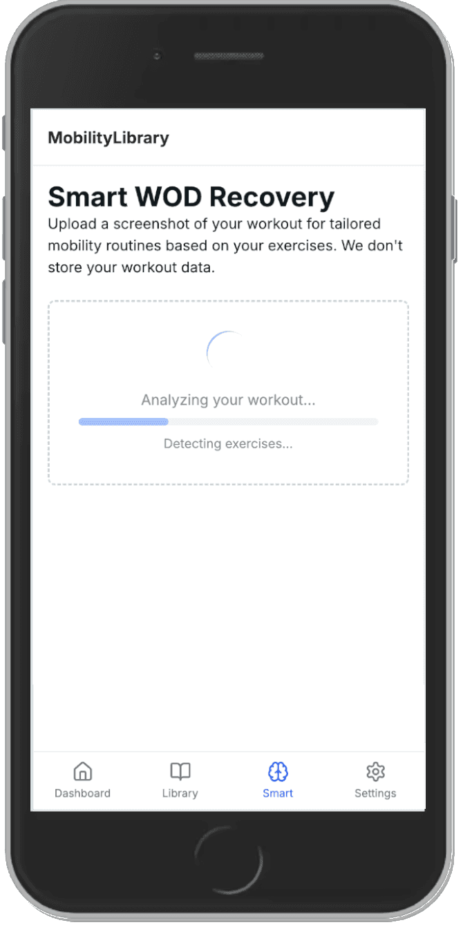 Smart WOD Recovery screen depicting the upload of a workout screenshot